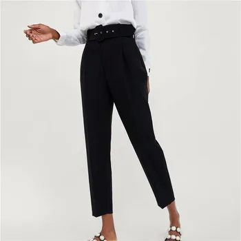 Ženske elegantne črne hlače sashes žepa, zadrgo letenje trdna ženske ulične 2020 casual chic hlače pantalones 9 barve