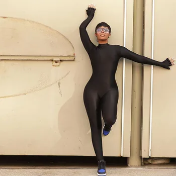 BOOFEENAA Ženska Dolg Rokav Bodycon Jumpsuit Black Enega Kosa Obleko Aktivno Obrabe Športni Seksi Opremljena Romper Hlače C85-BI26
