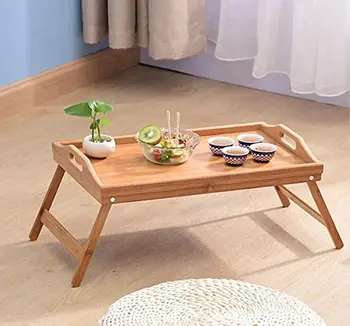 Tabela pladenj za bambusa, postelja, miza in zložljive noge, Naravne, 50x30x23 cm