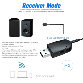 ANMONE Bluetooth 5.0 Avdio Sprejemnik Oddajnik 3 v 1 USB Adapter 3,5 mm Mini Priključek AUX, USB, Stereo Brezžična Ključ za TV PC Avto