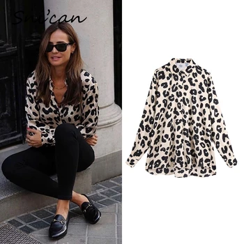Snian leopard tiskanja bluzo z dolgimi rokavi urad dame majice za jesen pomlad blusas mujer de moda 2020 femme chandails za vrhovi