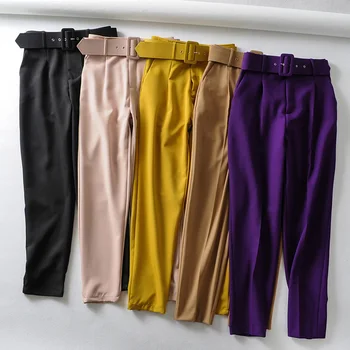 Ženske elegantne črne hlače sashes žepa, zadrgo letenje trdna ženske ulične 2020 casual chic hlače pantalones 9 barve - 