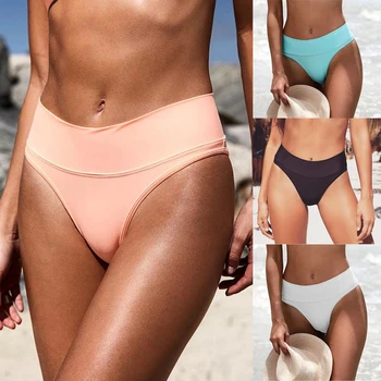 S-XL 2020 Nove Seksi Ženske Tangice Bikini Dnu Navaden Barva Brazilski Visoko Pasu Kopalke Plažo za Kopanje - 