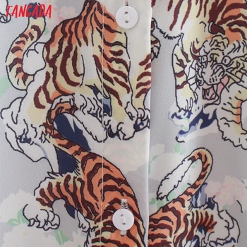 Tangada Ženske Retro Prevelik Tiger Print Majica Bluzo z Dolgimi Rokavi Elegantna Ženska Priložnostne Ohlapno Majico Blusas Femininas XN83 - 