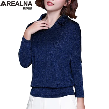 Plus Velikost Sijoče Bluzo Ženske Bleščica Nrt Dolg Rokav Srajco Blusas Mujer De Moda 2020 Korejski Črno Modra Srebrna Bluzo Majica Blusas - 
