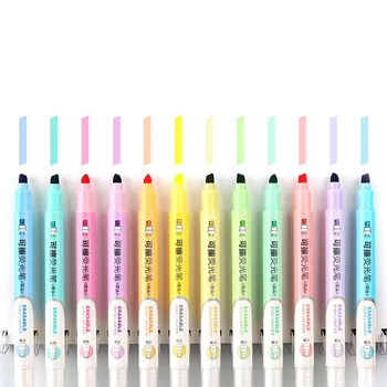 6 Barv Izbrisljivi Označevalniki Pastelnih Označevalcev Dvojno Nasvet Fluorescentna Pero za Umetnost, Risba Čečkanja Ce Pisarni Šole, Tiskovine - 