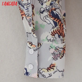 Tangada Ženske Retro Prevelik Tiger Print Majica Bluzo z Dolgimi Rokavi Elegantna Ženska Priložnostne Ohlapno Majico Blusas Femininas XN83 - 